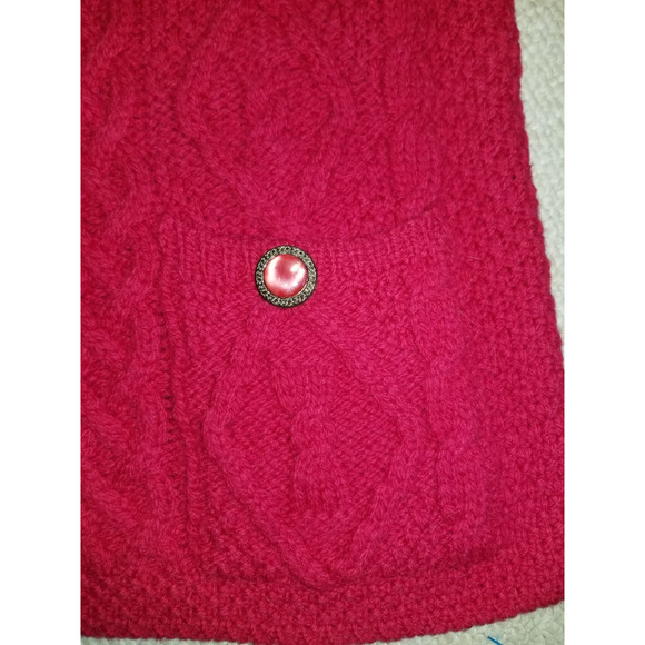 Womens Sweater-ARAN CRAFTS-IRELAND-red merino wool cableknit Fisherman cardi-XS - Picture 4 of 5